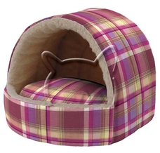 Къщичка от памучен плат и плюш Alveo F Small mix color, Ferplast – лилаво каре, 36х35х29 см.